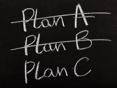 blackboard with plans A, B, C