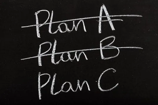 blackboard with plans A, B, C