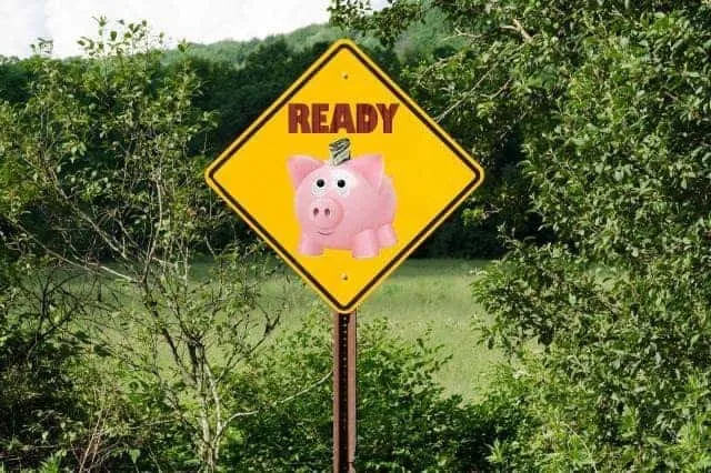 ready sign with piggybank