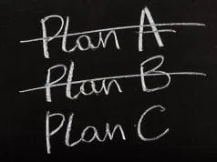 blackboard with plans A, B, C