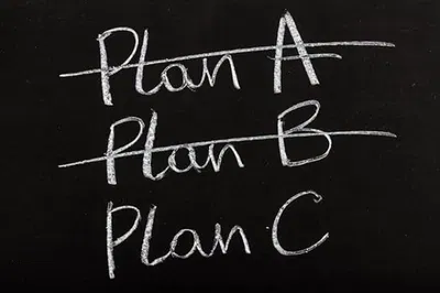 blackboard with plans A, B, C