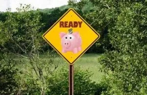 ready sign with piggybank